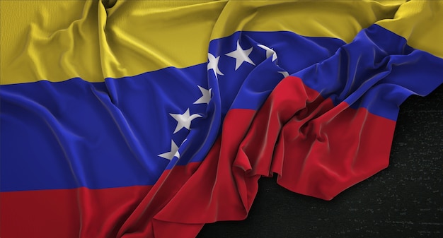 Bandeira da Venezuela enrugada no fundo escuro 3D Render