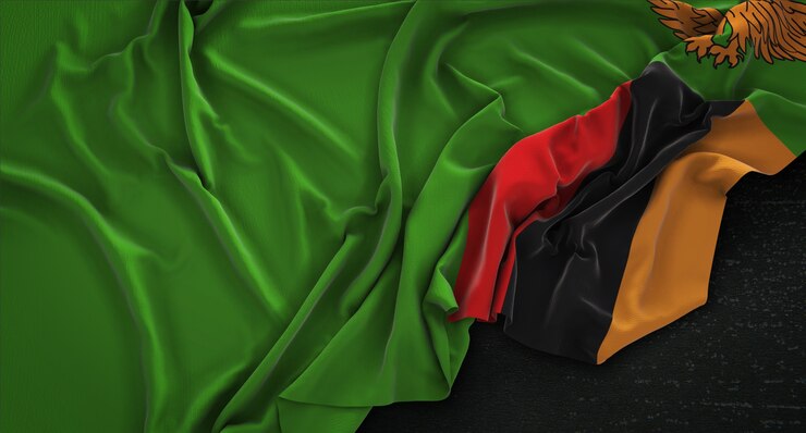 Foto grátis bandeira da zâmbia enrugada no fundo escuro 3d render