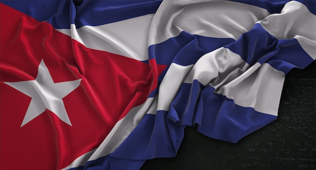 Bandeira de Cuba enrugada no fundo escuro 3D Render