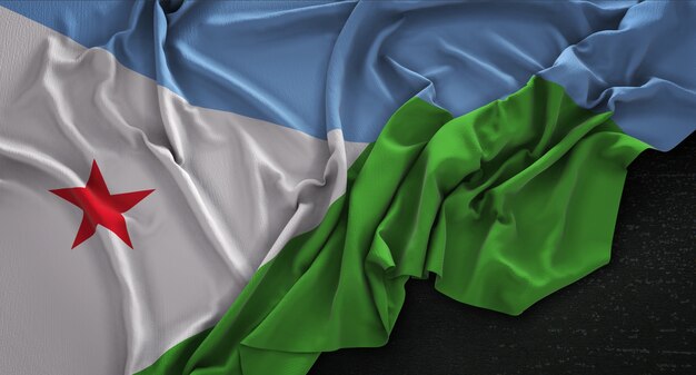 Bandeira de Djibouti enrugada no fundo escuro 3D Render