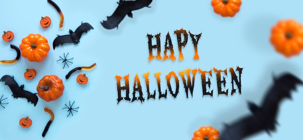 Bandeira de Halloween com morcegos e abóboras