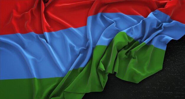 Bandeira de Karelia enrugada em fundo escuro 3D Render