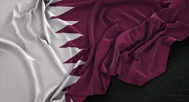 Bandeira de qatar enrugada no fundo escuro 3d render