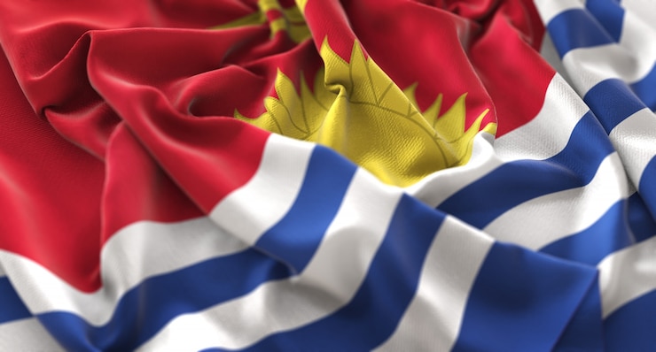 Foto grátis bandeira de quiribati ruffled beautifully waving macro close-up shot