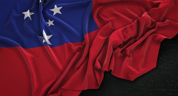 Bandeira de Samoa enrugada no fundo escuro 3D Render