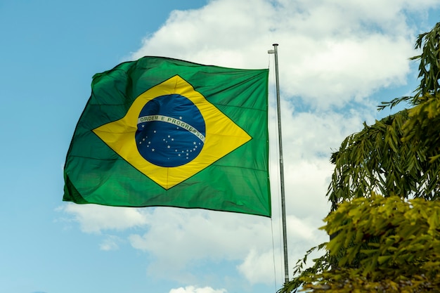 Bandeira do brasil tremulando ao vento. bandeira brasileira