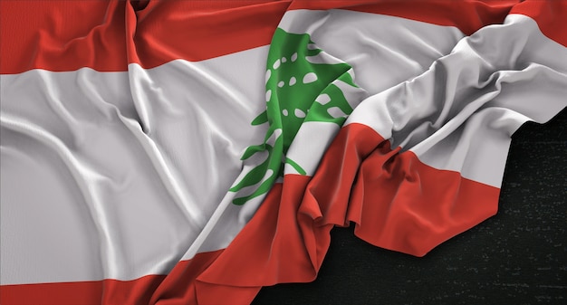 Bandeira do Líbano enrugada no fundo escuro 3D Render