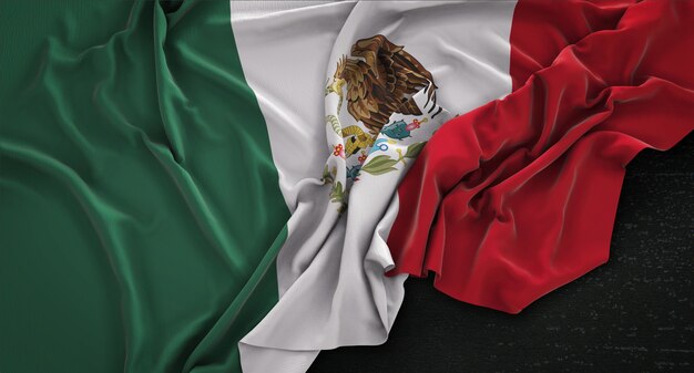 Bandeira do México enrugada no fundo escuro 3D Render