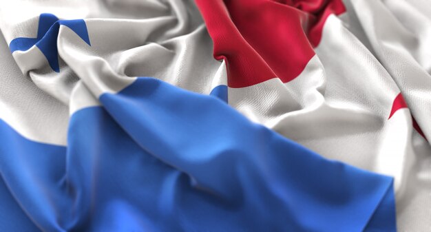 Bandeira do Panamá Ruffled Beautifully Waving Macro Close-Up Shot