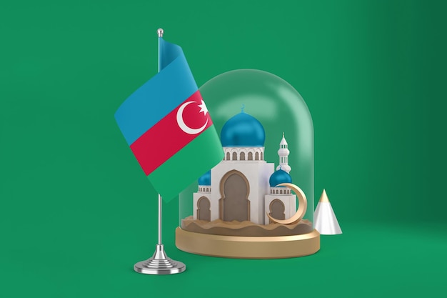 Foto grátis bandeira do ramadã azerbaijão e mesquita