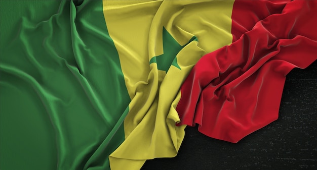 Bandeira do senegal enrugada no fundo escuro 3d render