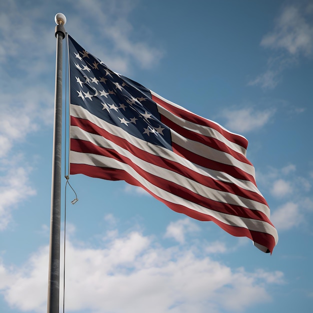 Foto grátis bandeira dos estados unidos da américa ondulando no vento no fundo do céu azul