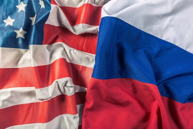 Bandeira dos EUA e bandeira da Rússia