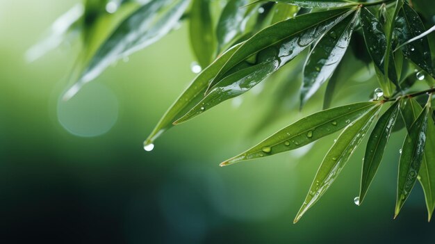 Bandeira horizontal com galhos de bambu adornados com gotas de chuva