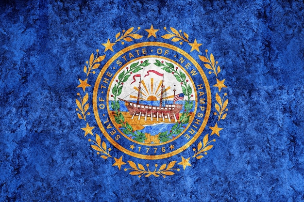 Bandeira metálica do estado de New Hampshire, fundo da bandeira de New Hampshire Textura metálica