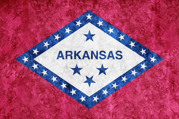 Bandeira metálica do estado do Arkansas, fundo da bandeira do Arkansas Textura metálica