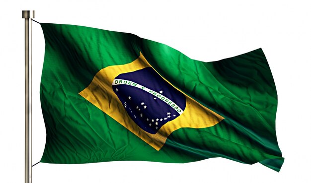 Bandeira Nacional do Brasil Isolada 3D Fundo Branco