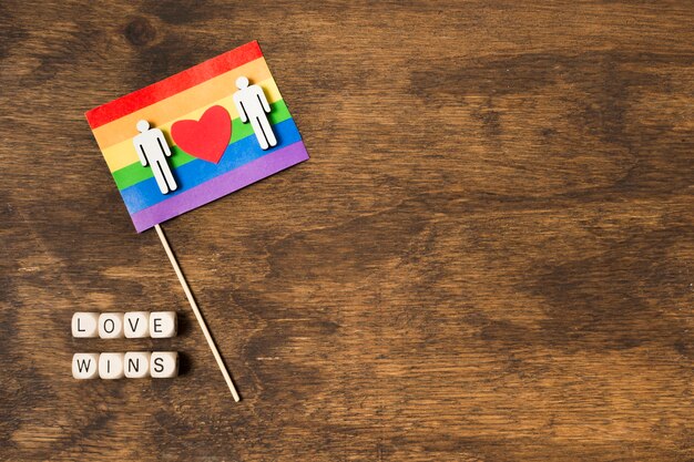 Bandeira nas cores do arco-íris com casal gay
