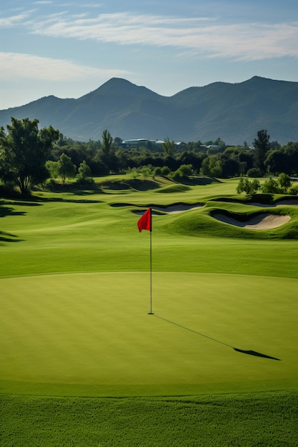 Foto grátis bandeira no campo de golfe