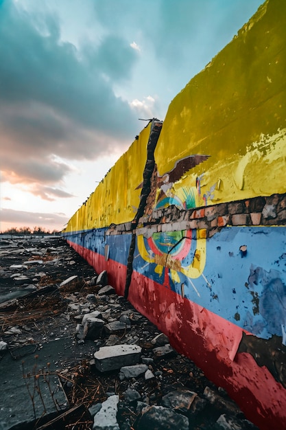 Foto grátis bandeira rasgada e quebrada do equador na parede de cimento