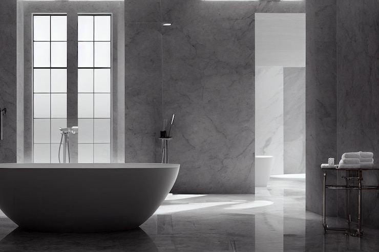 Foto grátis banheiro de luxo com hotel interior moderno em mármore ou design de casa com espaço limpo e elegante natur
