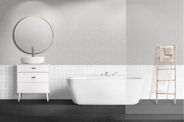 Banheiro minimalista e autêntico design de interiores
