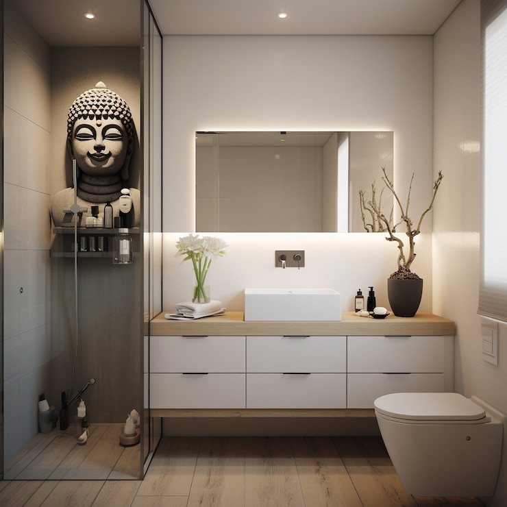 Foto grátis banheiro moderno com espaço pequeno e decoração contemporânea