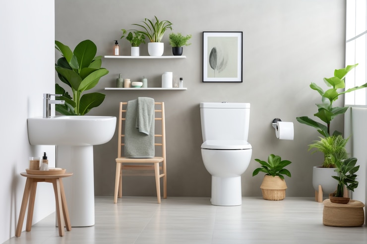 Foto grátis banheiro pequeno com estilo moderno e plantas