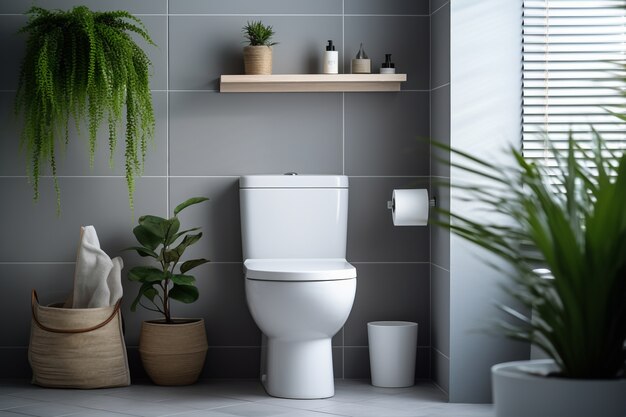 Banheiro pequeno com estilo moderno e plantas