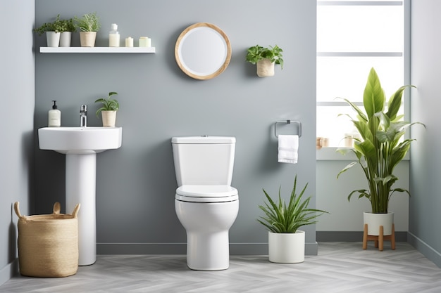 Banheiro pequeno com estilo moderno e plantas