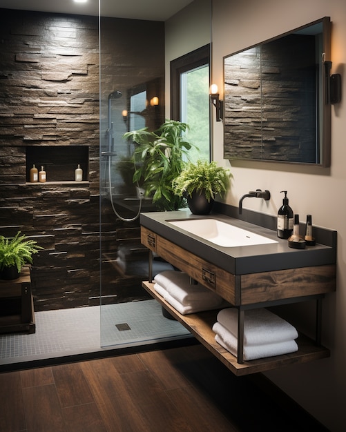 Foto grátis banheiro pequeno com estilo moderno gerado por ai