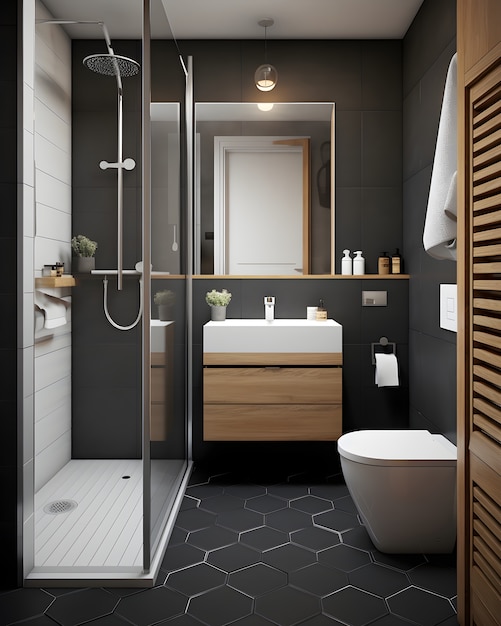 Foto grátis banheiro pequeno com móveis de estilo moderno