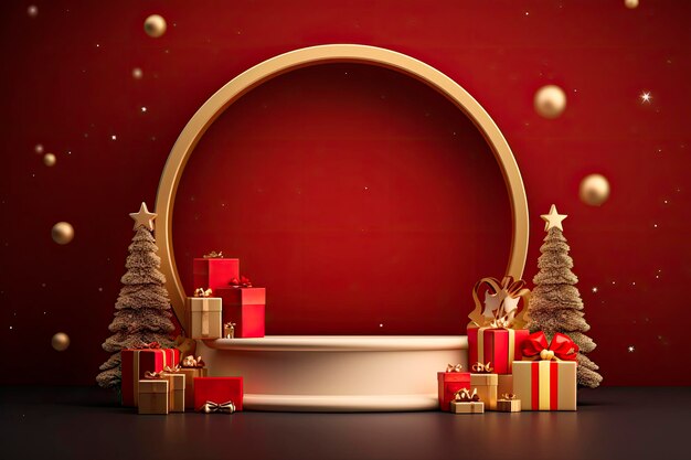 Banner de feliz Natal com formato cilíndrico de exibição de produtos de palco e decoração festiva para o natal