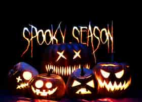 Foto grátis banner de halloween com abóboras assustadoras