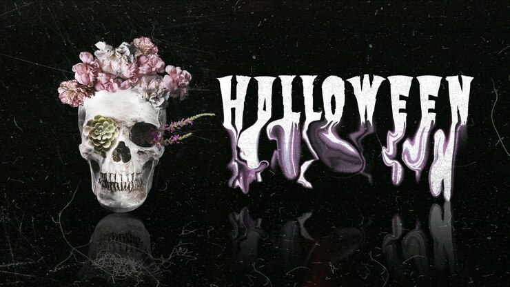 Foto grátis banner de halloween com caveira assustadora