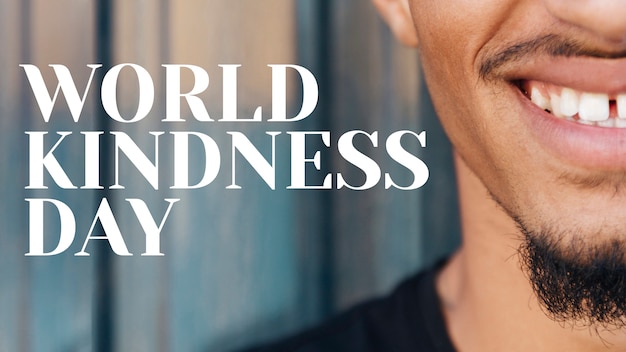 Foto grátis banner do dia mundial da bondade com homem sorrindo