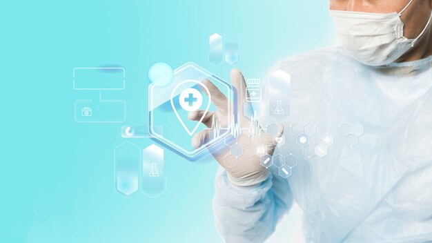 Banner médico com médico usando máscara facial