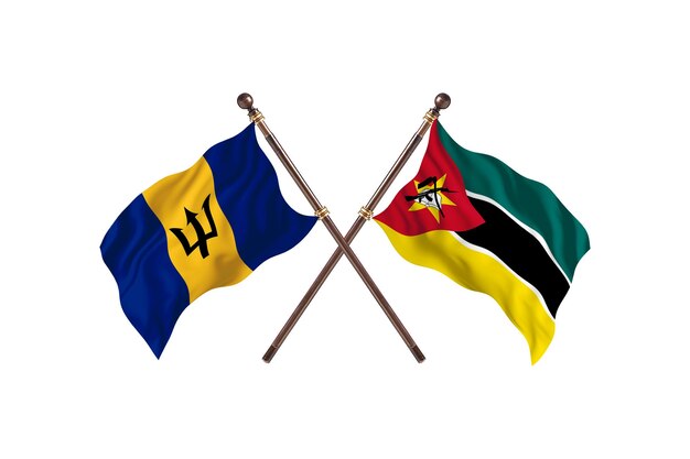 Barbados versus moçambique - fundo das bandeiras de dois países