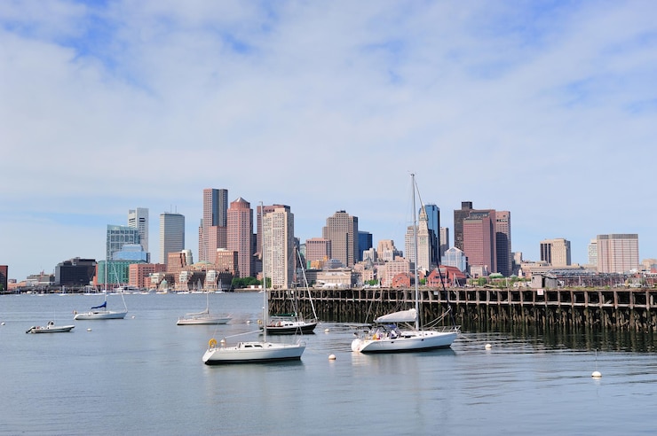 Foto grátis barco à vela e centro de boston