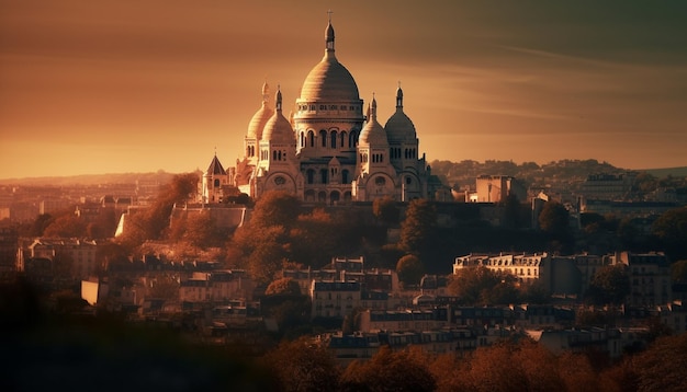 Foto grátis basílica majestosa iluminada ao entardecer do cristianismo gerada por ia