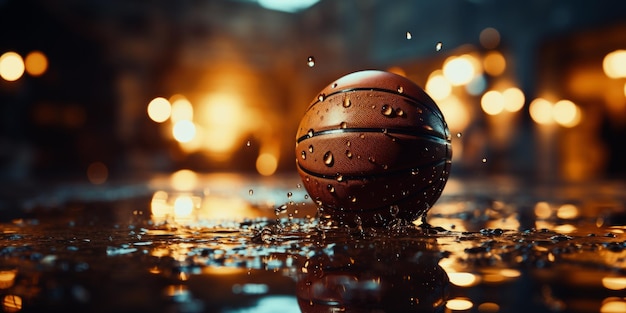 Foto grátis basquetebol no chão com gotas de água e fundo