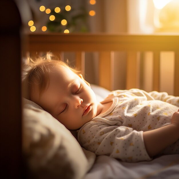 Bebê fofo dormindo dentro de casa