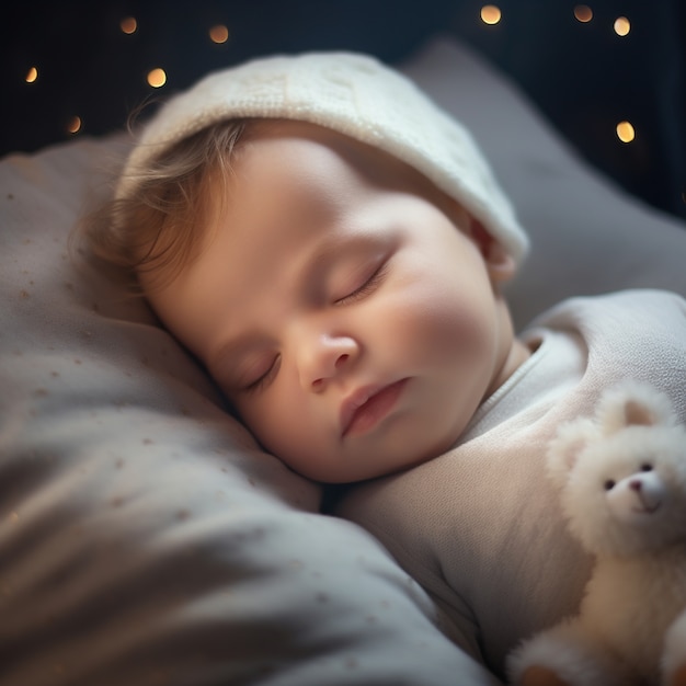 Foto grátis bebê fofo dormindo dentro de casa