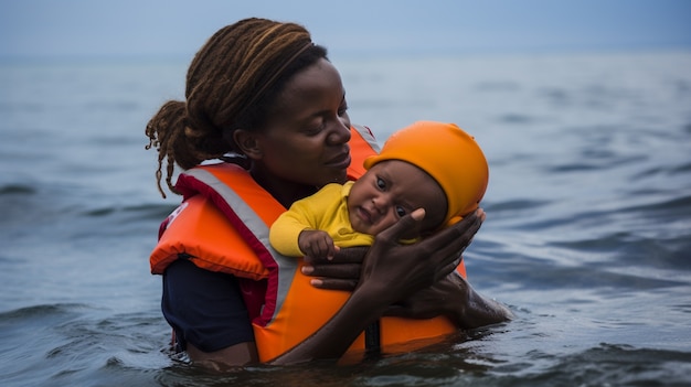 Foto grátis bebê recém-nascido salvo da crise migratória