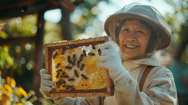 Foto grátis beekeeper working at  bee farm