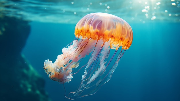 Foto grátis bela água-viva nadando no oceano