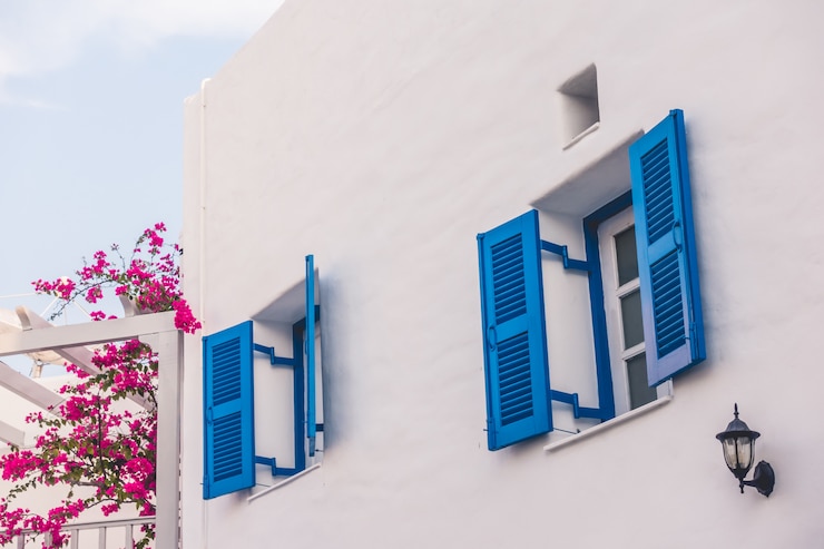 Foto grátis bela arquitetura com santorini e estilo da grécia