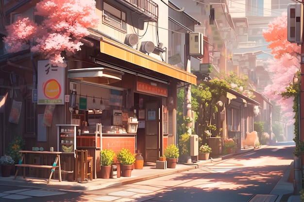 Bela cena de desenho animado de paisagem de anime