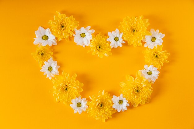 Bela composição de flores da primavera em forma de coração