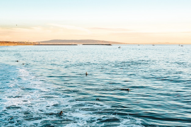 Bela foto das ondas do mar com incríveis texturas de água durante um dia ensolarado na praia